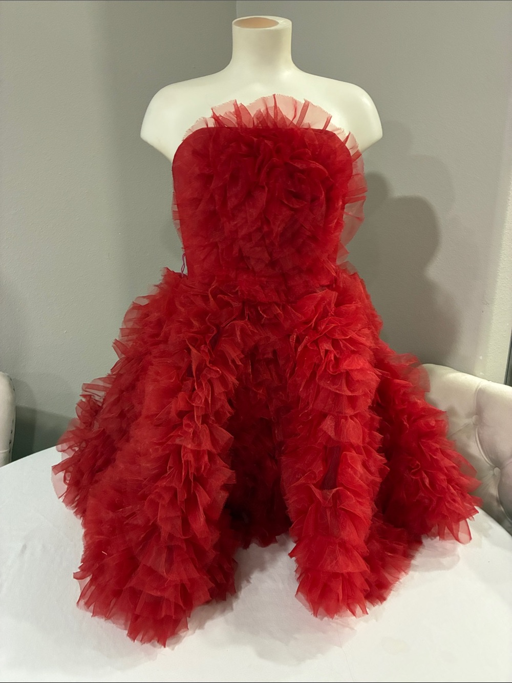 Red Ruffled Strapless Kids Party Dress